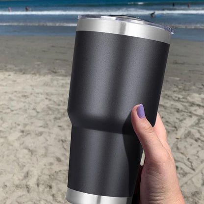 DOMICARE 30 oz Tumbler with Lid and Straw, Stainless Steel Tumblers Bulk, Insulated Vacuum Double Wall Travel Coffee Mug, Durable Powder Coated Tumbler Cup (Stainless Steel, 1)