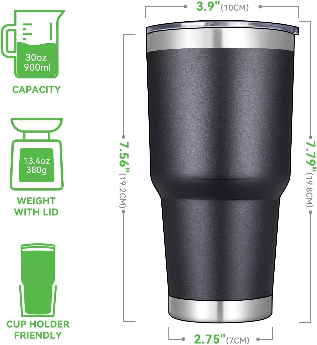 DOMICARE 30 oz Tumbler with Lid and Straw, Stainless Steel Tumblers Bulk, Insulated Vacuum Double Wall Travel Coffee Mug, Durable Powder Coated Tumbler Cup (Stainless Steel, 1)