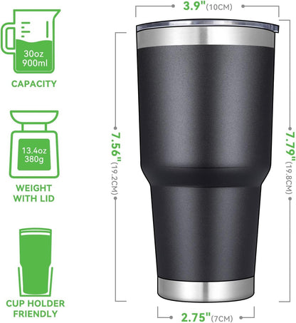DOMICARE 30 oz Tumbler with Lid and Straw, Stainless Steel Tumblers Bulk, Insulated Vacuum Double Wall Travel Coffee Mug, Durable Powder Coated Tumbler Cup (Stainless Steel, 1)
