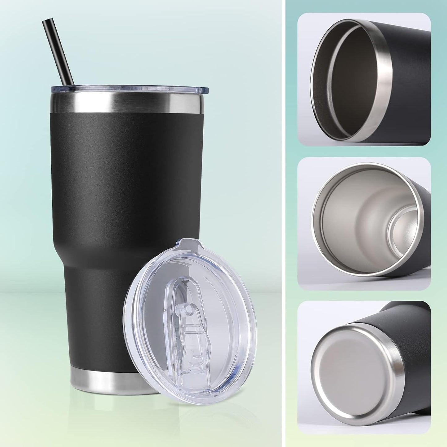 DOMICARE 30 oz Tumbler with Lid and Straw, Stainless Steel Tumblers Bulk, Insulated Vacuum Double Wall Travel Coffee Mug, Durable Powder Coated Tumbler Cup (Stainless Steel, 1)