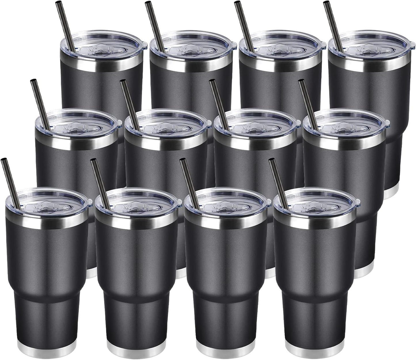 DOMICARE 30 oz Tumbler with Lid and Straw, Stainless Steel Tumblers Bulk, Insulated Vacuum Double Wall Travel Coffee Mug, Durable Powder Coated Tumbler Cup (Stainless Steel, 1)