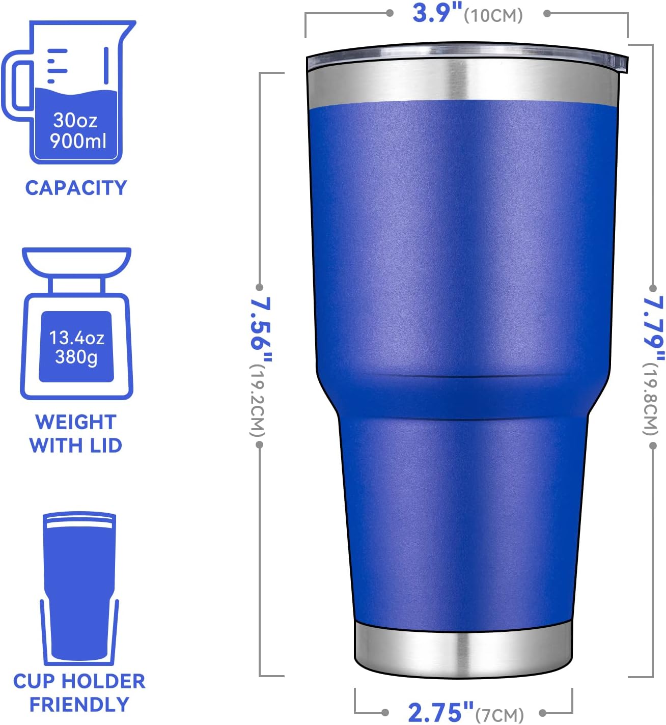 DOMICARE 30 oz Tumbler with Lid and Straw, Stainless Steel Tumblers Bulk, Insulated Vacuum Double Wall Travel Coffee Mug, Durable Powder Coated Tumbler Cup (Stainless Steel, 1)