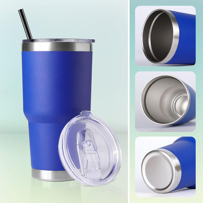 DOMICARE 30 oz Tumbler with Lid and Straw, Stainless Steel Tumblers Bulk, Insulated Vacuum Double Wall Travel Coffee Mug, Durable Powder Coated Tumbler Cup (Stainless Steel, 1)