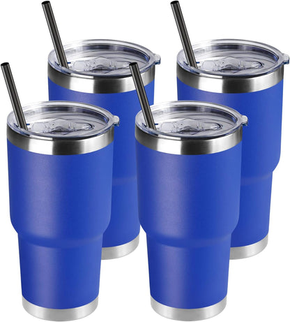 DOMICARE 30 oz Tumbler with Lid and Straw, Stainless Steel Tumblers Bulk, Insulated Vacuum Double Wall Travel Coffee Mug, Durable Powder Coated Tumbler Cup (Stainless Steel, 1)