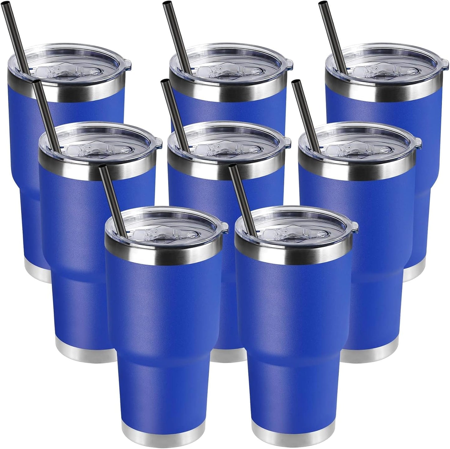 DOMICARE 30 oz Tumbler with Lid and Straw, Stainless Steel Tumblers Bulk, Insulated Vacuum Double Wall Travel Coffee Mug, Durable Powder Coated Tumbler Cup (Stainless Steel, 1)