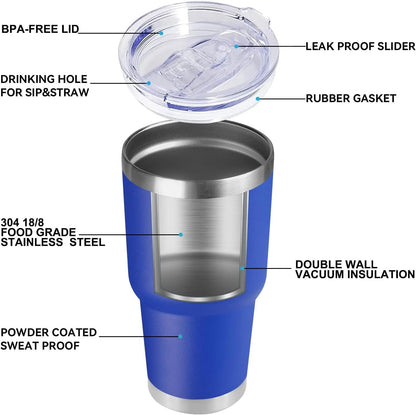 DOMICARE 30 oz Tumbler with Lid and Straw, Stainless Steel Tumblers Bulk, Insulated Vacuum Double Wall Travel Coffee Mug, Durable Powder Coated Tumbler Cup (Stainless Steel, 1)