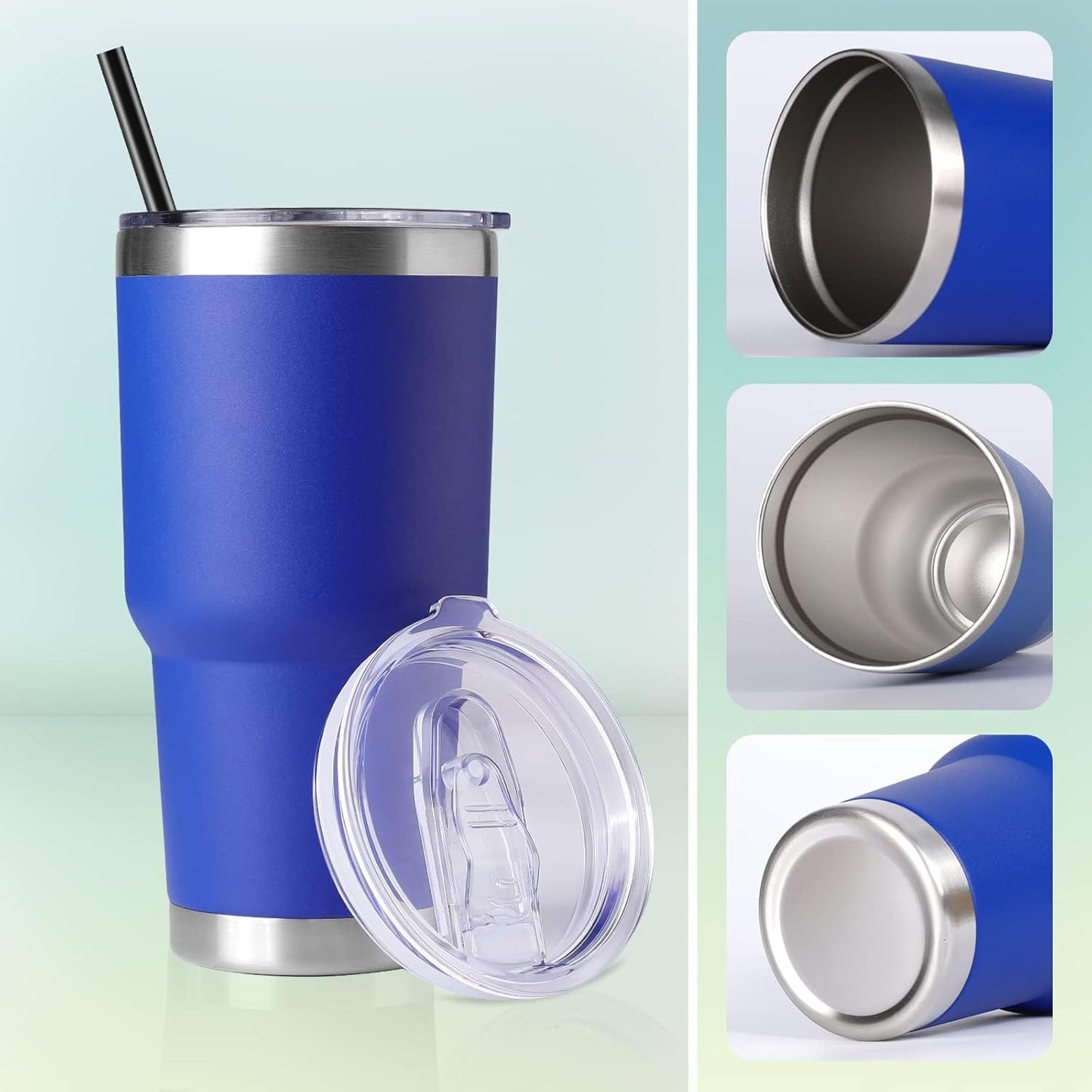 DOMICARE 30 oz Tumbler with Lid and Straw, Stainless Steel Tumblers Bulk, Insulated Vacuum Double Wall Travel Coffee Mug, Durable Powder Coated Tumbler Cup (Stainless Steel, 1)