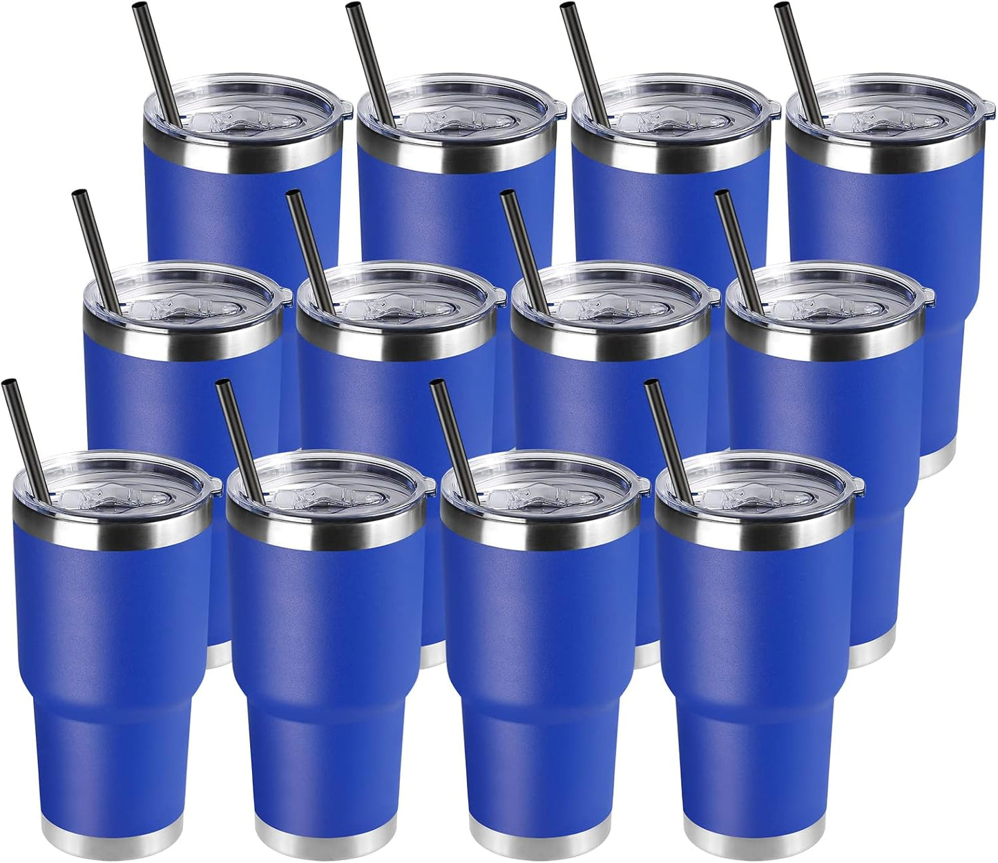DOMICARE 30 oz Tumbler with Lid and Straw, Stainless Steel Tumblers Bulk, Insulated Vacuum Double Wall Travel Coffee Mug, Durable Powder Coated Tumbler Cup (Stainless Steel, 1)