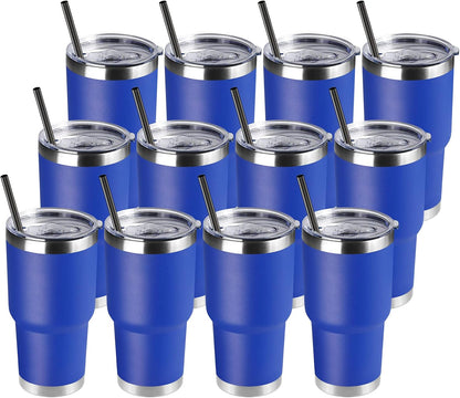 DOMICARE 30 oz Tumbler with Lid and Straw, Stainless Steel Tumblers Bulk, Insulated Vacuum Double Wall Travel Coffee Mug, Durable Powder Coated Tumbler Cup (Stainless Steel, 1)