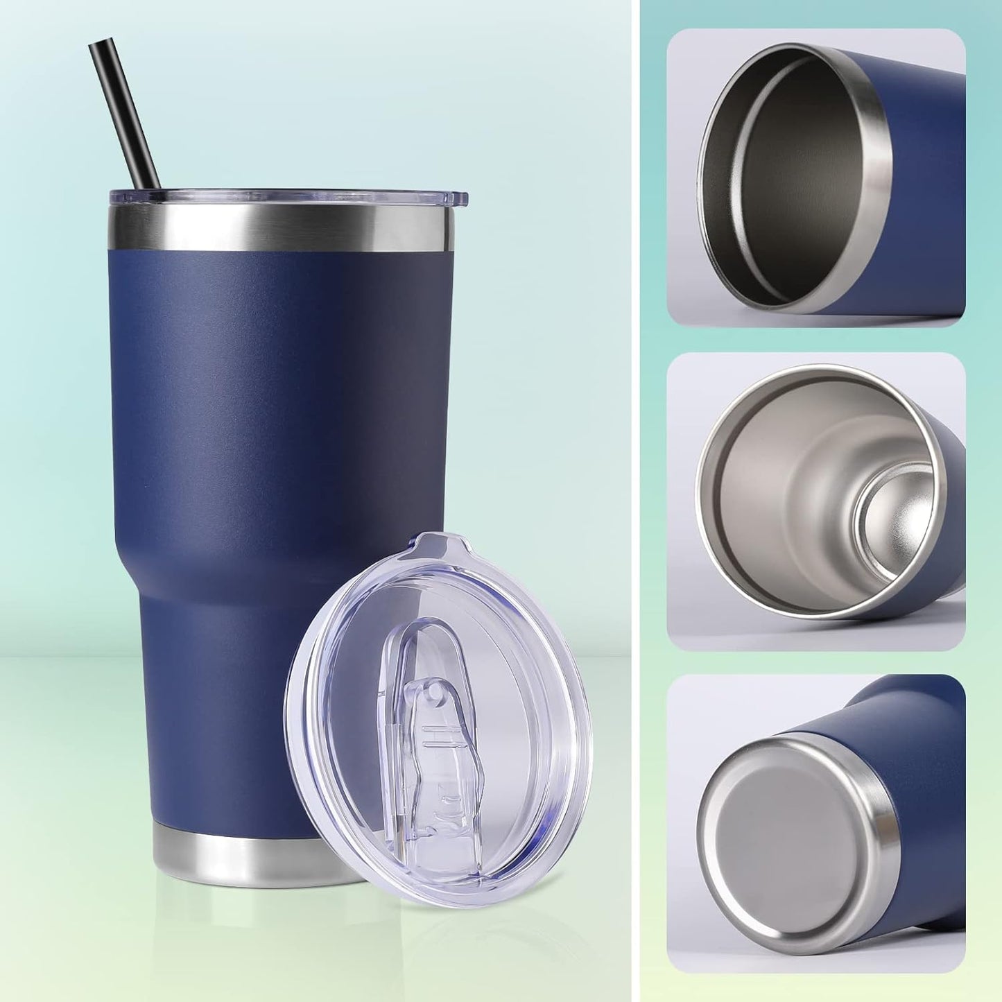 DOMICARE 30 oz Tumbler with Lid and Straw, Stainless Steel Tumblers Bulk, Insulated Vacuum Double Wall Travel Coffee Mug, Durable Powder Coated Tumbler Cup (Stainless Steel, 1)
