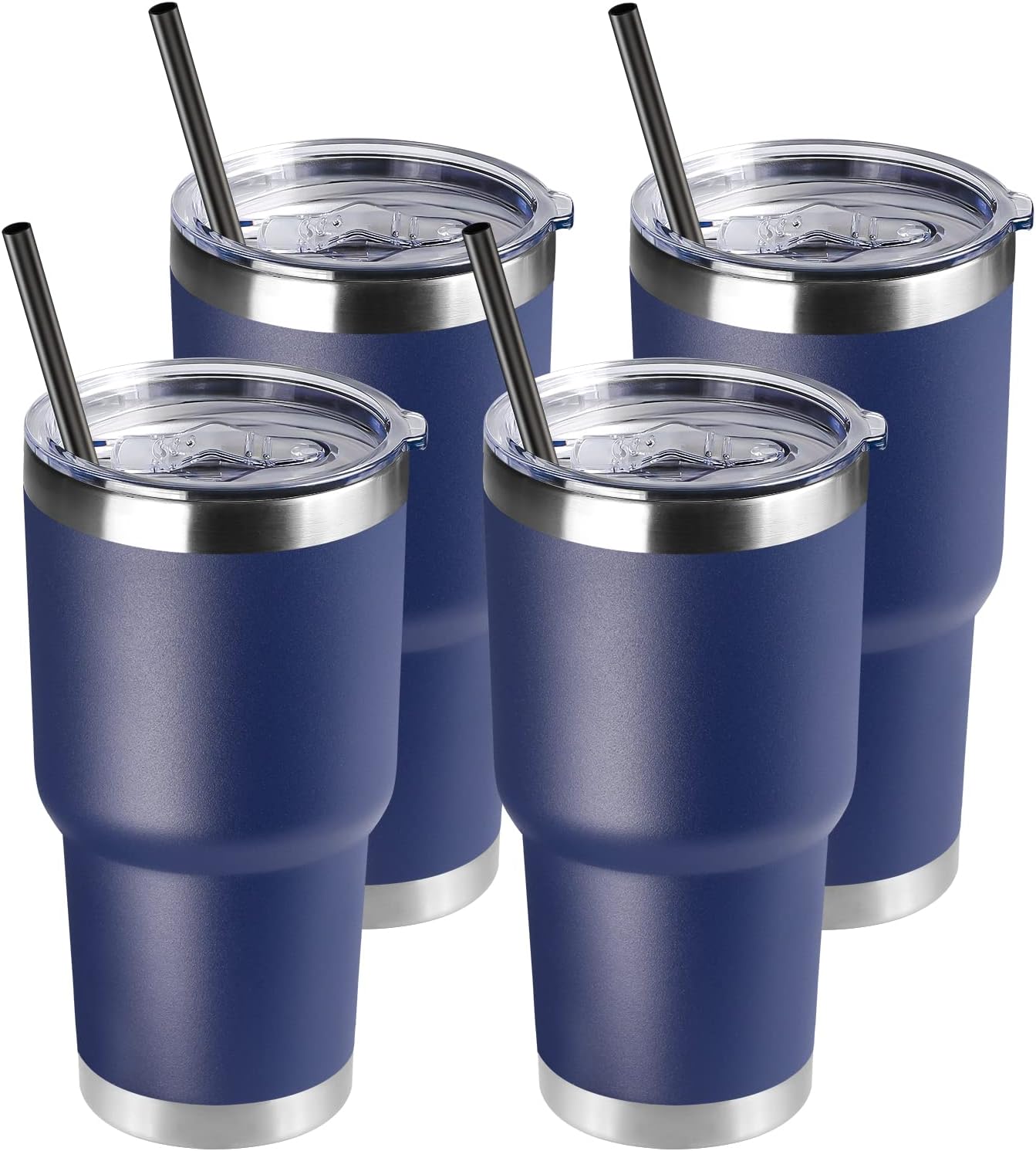 DOMICARE 30 oz Tumbler with Lid and Straw, Stainless Steel Tumblers Bulk, Insulated Vacuum Double Wall Travel Coffee Mug, Durable Powder Coated Tumbler Cup (Stainless Steel, 1)