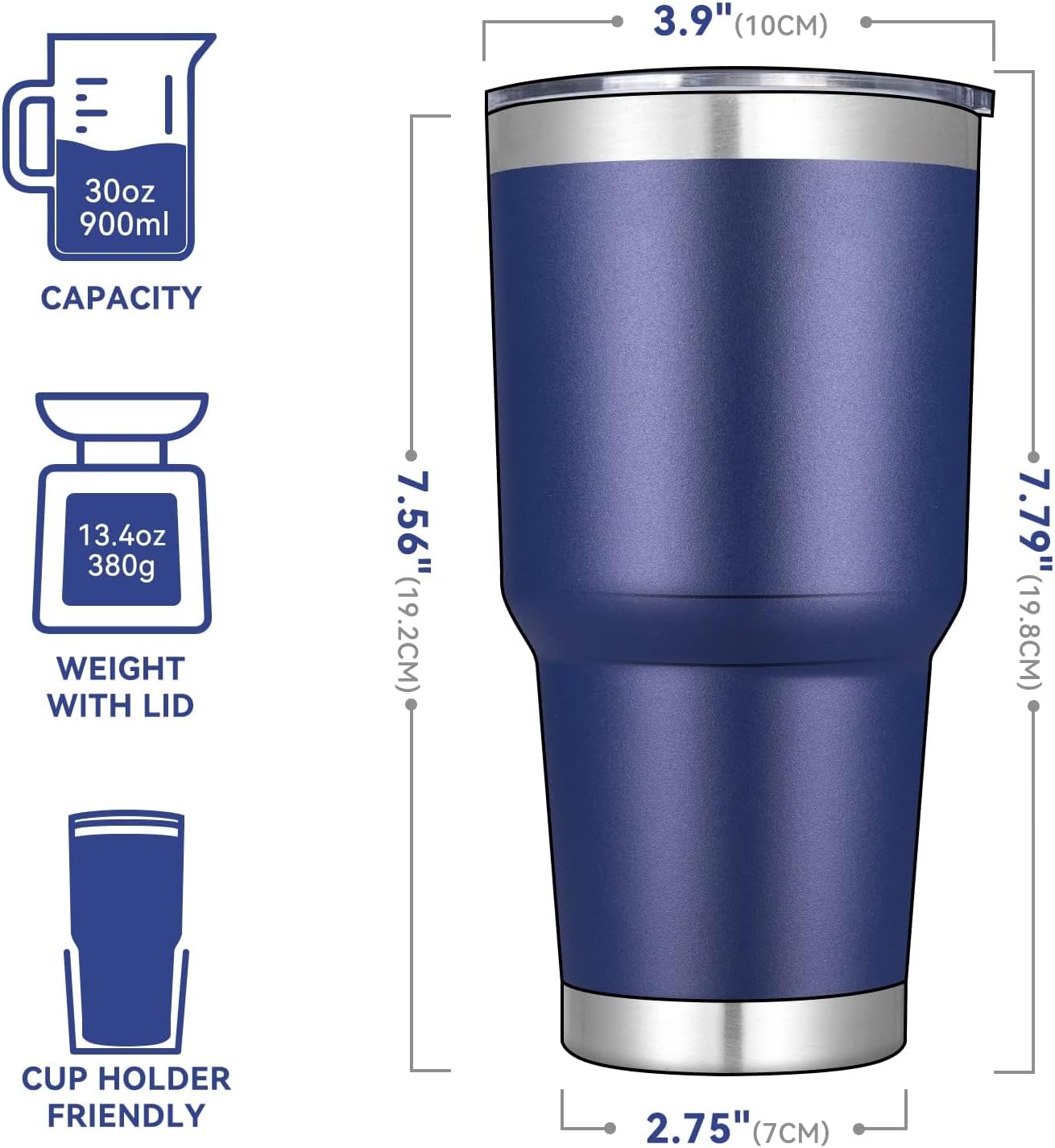 DOMICARE 30 oz Tumbler with Lid and Straw, Stainless Steel Tumblers Bulk, Insulated Vacuum Double Wall Travel Coffee Mug, Durable Powder Coated Tumbler Cup (Stainless Steel, 1)
