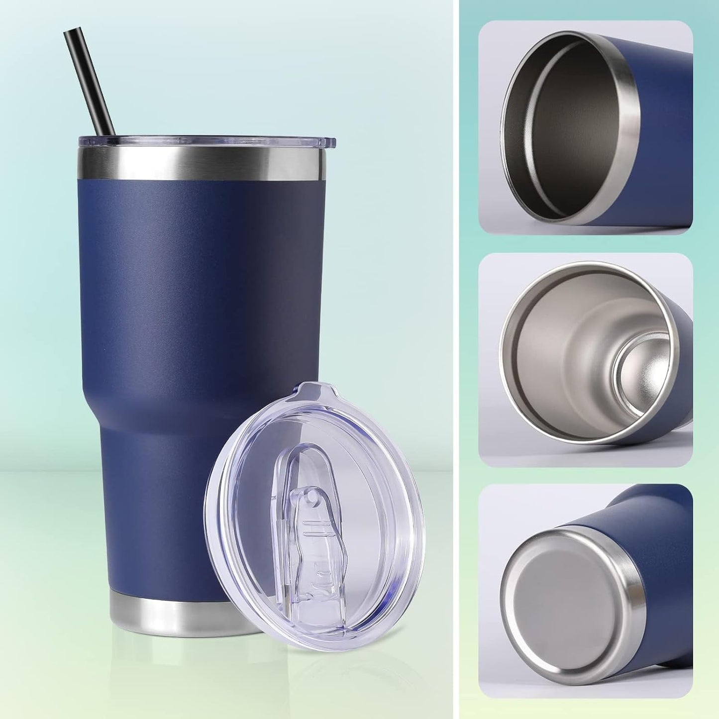 DOMICARE 30 oz Tumbler with Lid and Straw, Stainless Steel Tumblers Bulk, Insulated Vacuum Double Wall Travel Coffee Mug, Durable Powder Coated Tumbler Cup (Stainless Steel, 1)