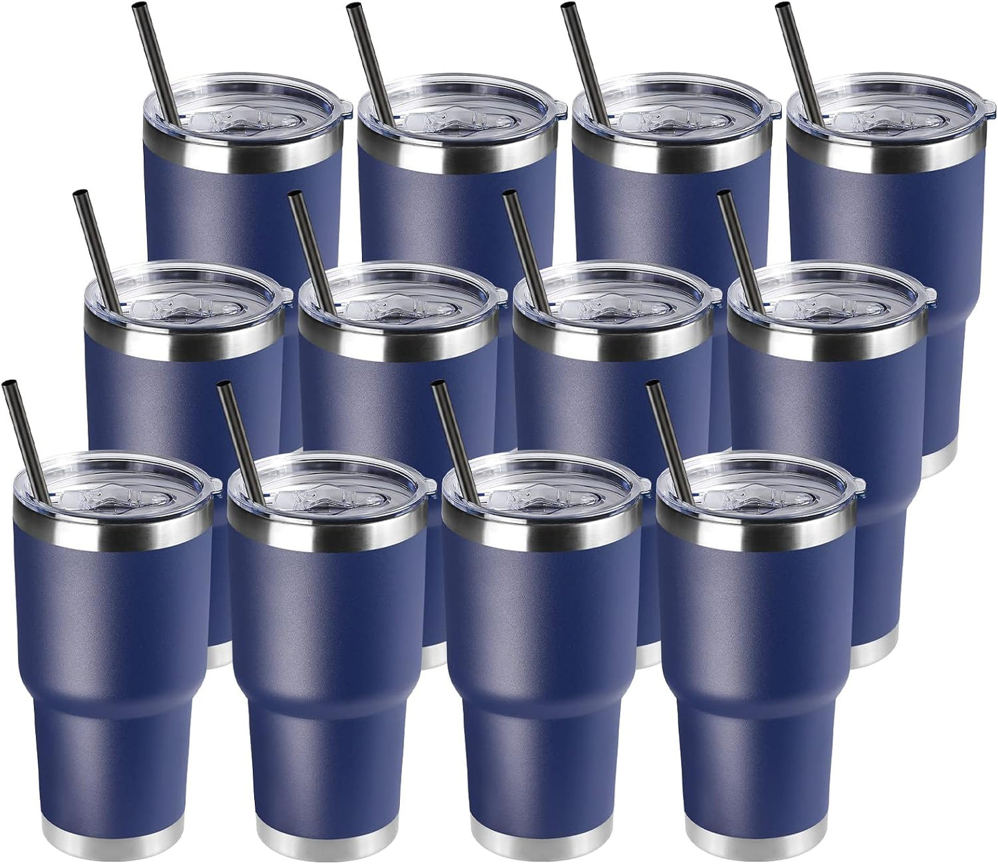 DOMICARE 30 oz Tumbler with Lid and Straw, Stainless Steel Tumblers Bulk, Insulated Vacuum Double Wall Travel Coffee Mug, Durable Powder Coated Tumbler Cup (Stainless Steel, 1)