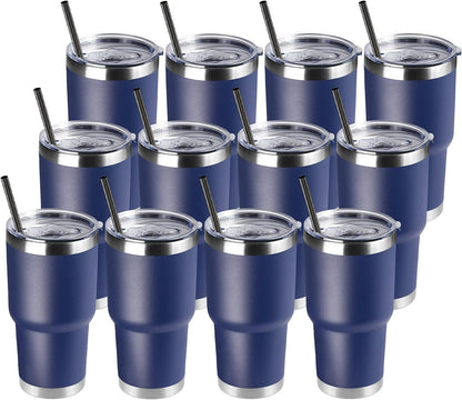 DOMICARE 30 oz Tumbler with Lid and Straw, Stainless Steel Tumblers Bulk, Insulated Vacuum Double Wall Travel Coffee Mug, Durable Powder Coated Tumbler Cup (Stainless Steel, 1)