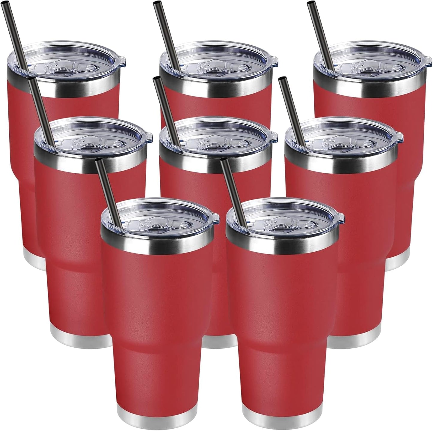 DOMICARE 30 oz Tumbler with Lid and Straw, Stainless Steel Tumblers Bulk, Insulated Vacuum Double Wall Travel Coffee Mug, Durable Powder Coated Tumbler Cup (Stainless Steel, 1)