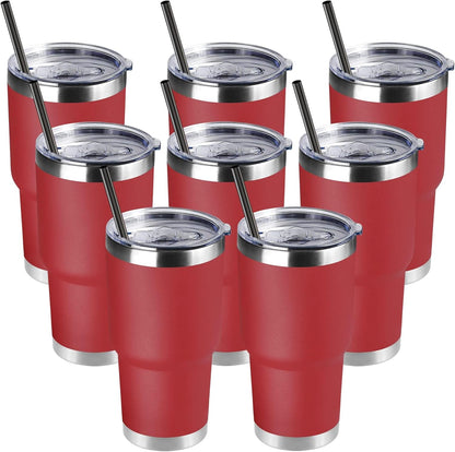 DOMICARE 30 oz Tumbler with Lid and Straw, Stainless Steel Tumblers Bulk, Insulated Vacuum Double Wall Travel Coffee Mug, Durable Powder Coated Tumbler Cup (Stainless Steel, 1)