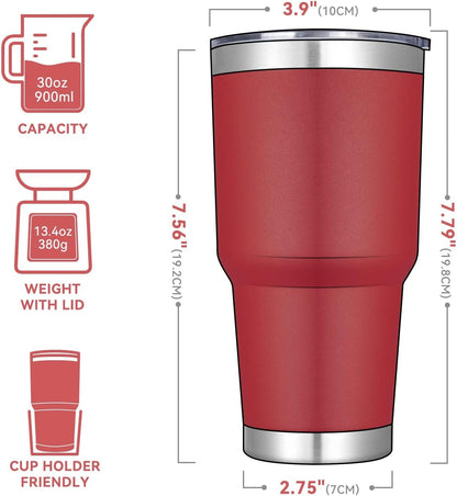 DOMICARE 30 oz Tumbler with Lid and Straw, Stainless Steel Tumblers Bulk, Insulated Vacuum Double Wall Travel Coffee Mug, Durable Powder Coated Tumbler Cup (Stainless Steel, 1)