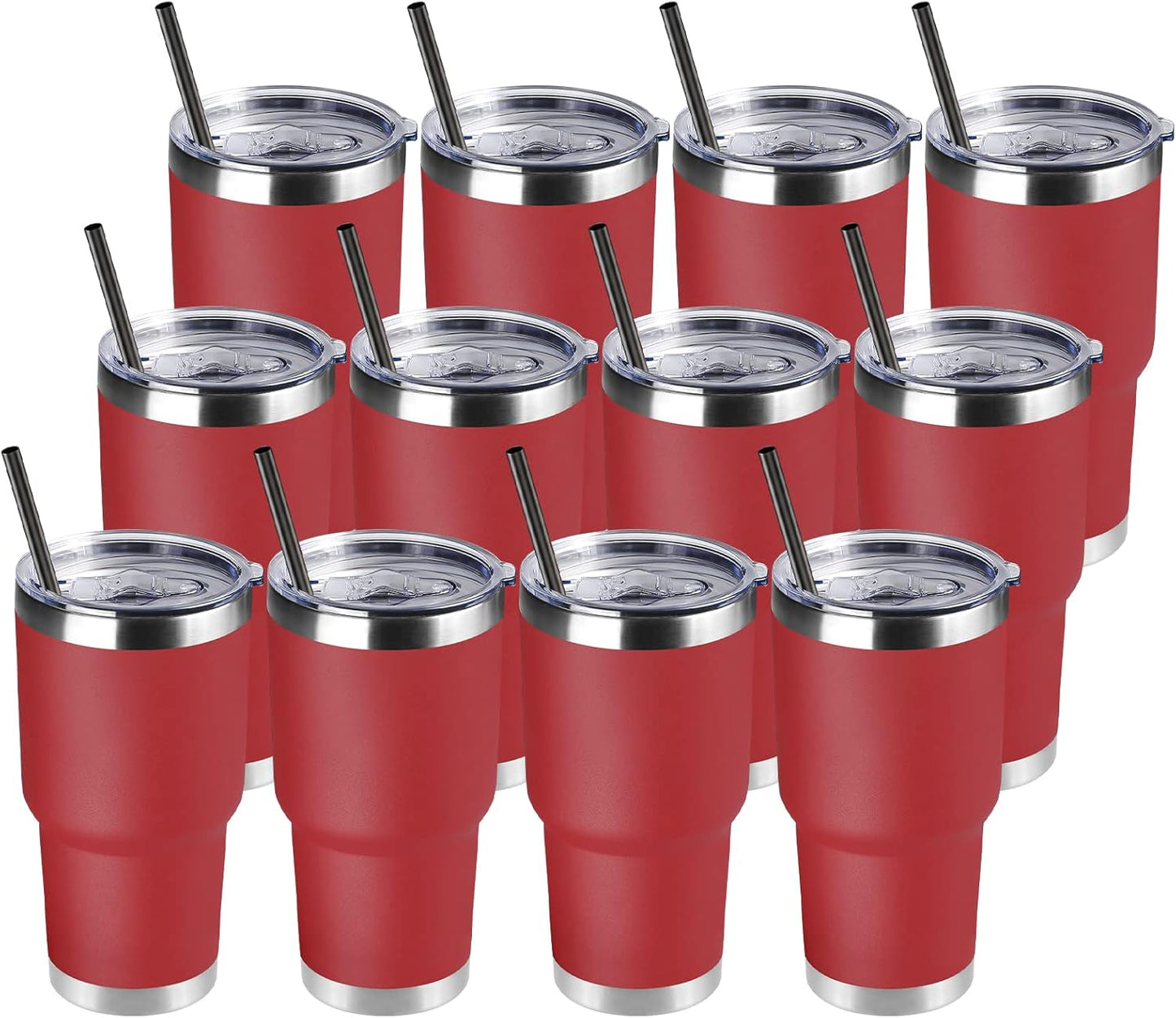 DOMICARE 30 oz Tumbler with Lid and Straw, Stainless Steel Tumblers Bulk, Insulated Vacuum Double Wall Travel Coffee Mug, Durable Powder Coated Tumbler Cup (Stainless Steel, 1)