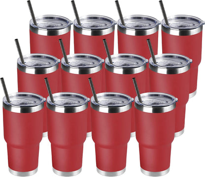 DOMICARE 30 oz Tumbler with Lid and Straw, Stainless Steel Tumblers Bulk, Insulated Vacuum Double Wall Travel Coffee Mug, Durable Powder Coated Tumbler Cup (Stainless Steel, 1)