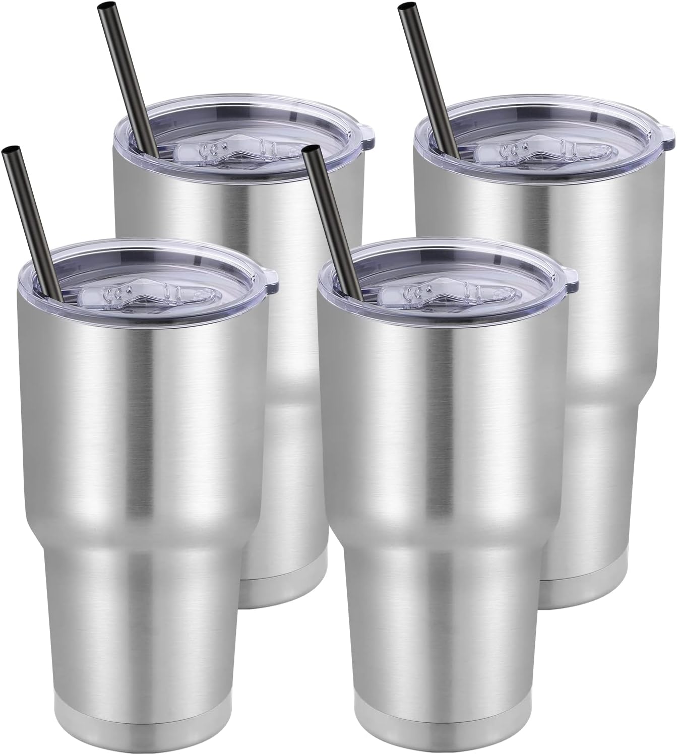DOMICARE 30 oz Tumbler with Lid and Straw, Stainless Steel Tumblers Bulk, Insulated Vacuum Double Wall Travel Coffee Mug, Durable Powder Coated Tumbler Cup (Stainless Steel, 1)
