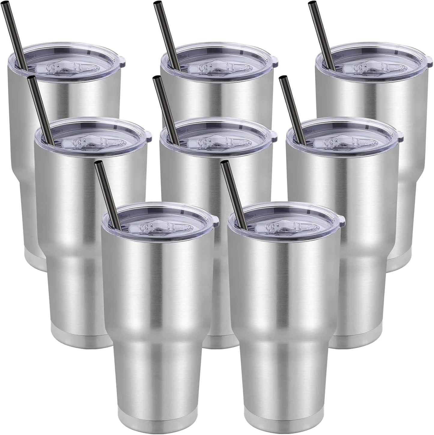 DOMICARE 30 oz Tumbler with Lid and Straw, Stainless Steel Tumblers Bulk, Insulated Vacuum Double Wall Travel Coffee Mug, Durable Powder Coated Tumbler Cup (Stainless Steel, 1)