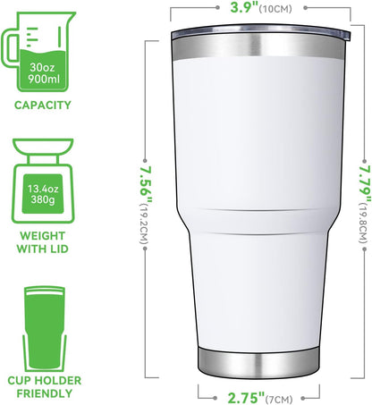 DOMICARE 30 oz Tumbler with Lid and Straw, Stainless Steel Tumblers Bulk, Insulated Vacuum Double Wall Travel Coffee Mug, Durable Powder Coated Tumbler Cup (Stainless Steel, 1)