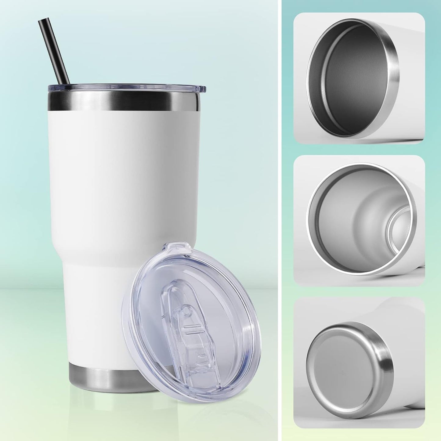 DOMICARE 30 oz Tumbler with Lid and Straw, Stainless Steel Tumblers Bulk, Insulated Vacuum Double Wall Travel Coffee Mug, Durable Powder Coated Tumbler Cup (Stainless Steel, 1)