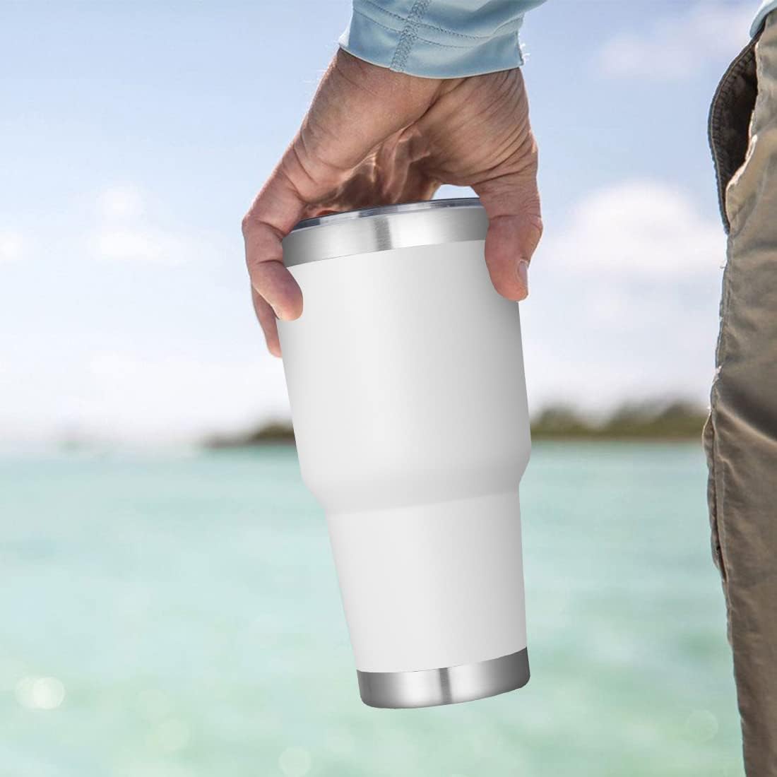 DOMICARE 30 oz Tumbler with Lid and Straw, Stainless Steel Tumblers Bulk, Insulated Vacuum Double Wall Travel Coffee Mug, Durable Powder Coated Tumbler Cup (Stainless Steel, 1)