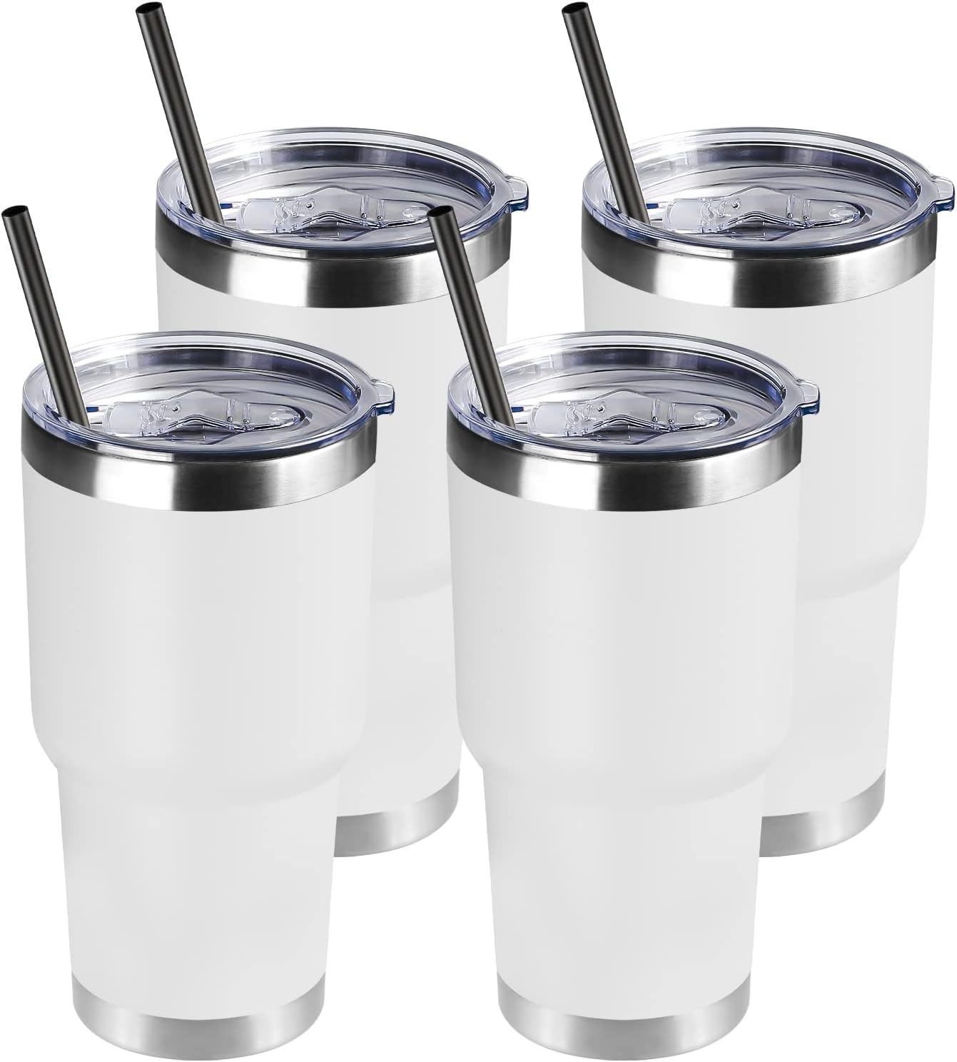 DOMICARE 30 oz Tumbler with Lid and Straw, Stainless Steel Tumblers Bulk, Insulated Vacuum Double Wall Travel Coffee Mug, Durable Powder Coated Tumbler Cup (Stainless Steel, 1)