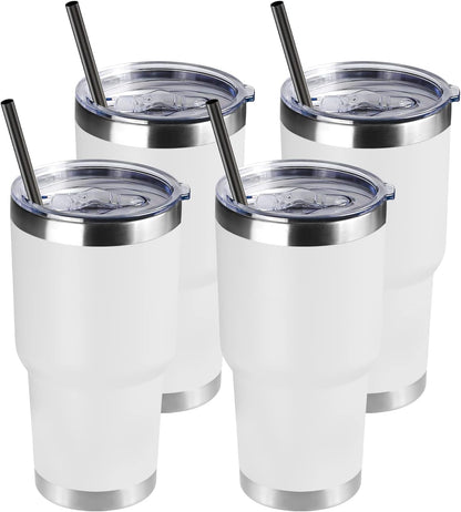 DOMICARE 30 oz Tumbler with Lid and Straw, Stainless Steel Tumblers Bulk, Insulated Vacuum Double Wall Travel Coffee Mug, Durable Powder Coated Tumbler Cup (Stainless Steel, 1)