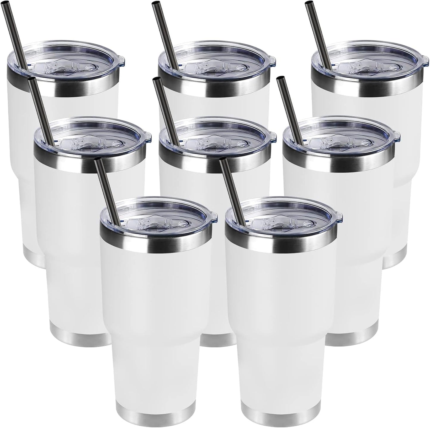 DOMICARE 30 oz Tumbler with Lid and Straw, Stainless Steel Tumblers Bulk, Insulated Vacuum Double Wall Travel Coffee Mug, Durable Powder Coated Tumbler Cup (Stainless Steel, 1)