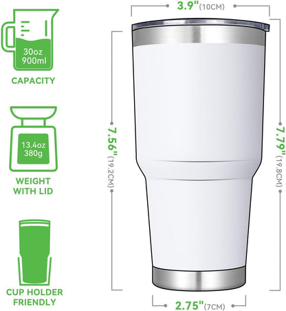 DOMICARE 30 oz Tumbler with Lid and Straw, Stainless Steel Tumblers Bulk, Insulated Vacuum Double Wall Travel Coffee Mug, Durable Powder Coated Tumbler Cup (Stainless Steel, 1)