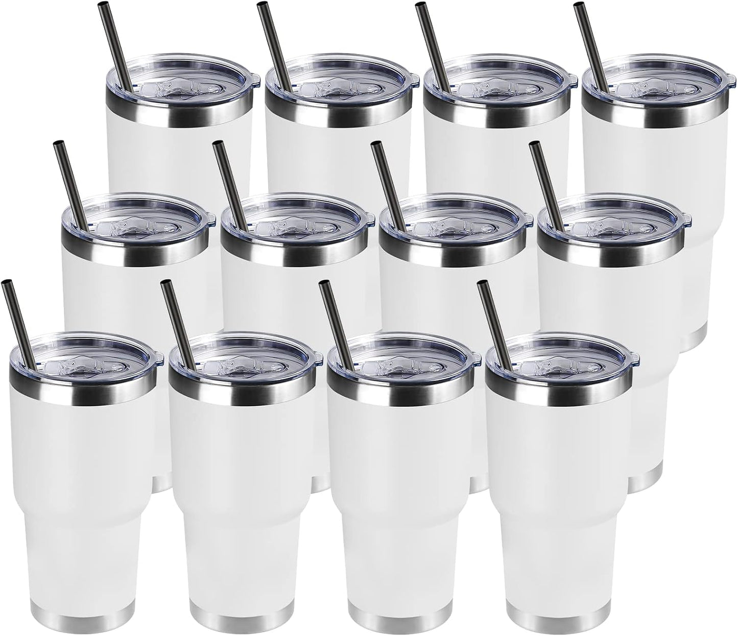 DOMICARE 30 oz Tumbler with Lid and Straw, Stainless Steel Tumblers Bulk, Insulated Vacuum Double Wall Travel Coffee Mug, Durable Powder Coated Tumbler Cup (Stainless Steel, 1)