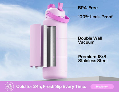 26 oz Insulated Water Bottle with 2-in-1 Straw and Spout Lid, Keep Cold 24H, Leak-Proof, Fits in Car Cup Holder, Stainless Steel Water Bottle for Sports, Gym, Travel, and School (Mousse) - Colors B