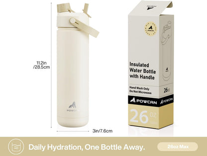 26 oz Insulated Water Bottle with 2-in-1 Straw and Spout Lid, Keep Cold 24H, Leak-Proof, Fits in Car Cup Holder, Stainless Steel Water Bottle for Sports, Gym, Travel, and School (Mousse) - Colors B