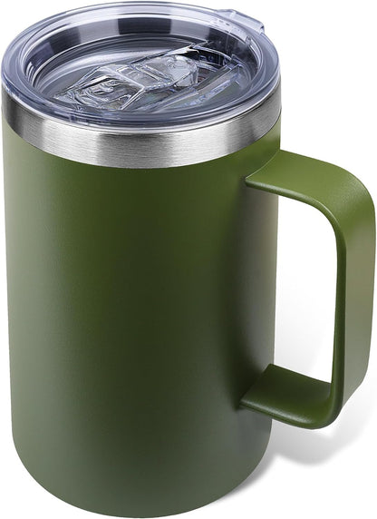 22oz Insulated Coffee Mug with Handle & Leak-Proof Lid - Double Wall Stainless Steel Travel Tumbler for Commute/Office/Home, Orange, 1 Pack