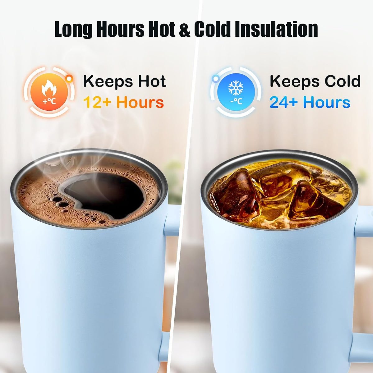 40oz Insulated Tumbler with Handle & Straw, Light Blue
