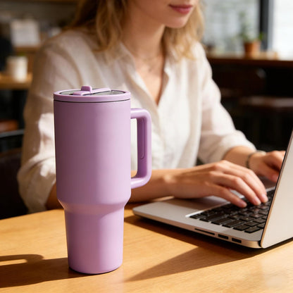 40oz Insulated Tumbler with Handle & Straw, Light Blue