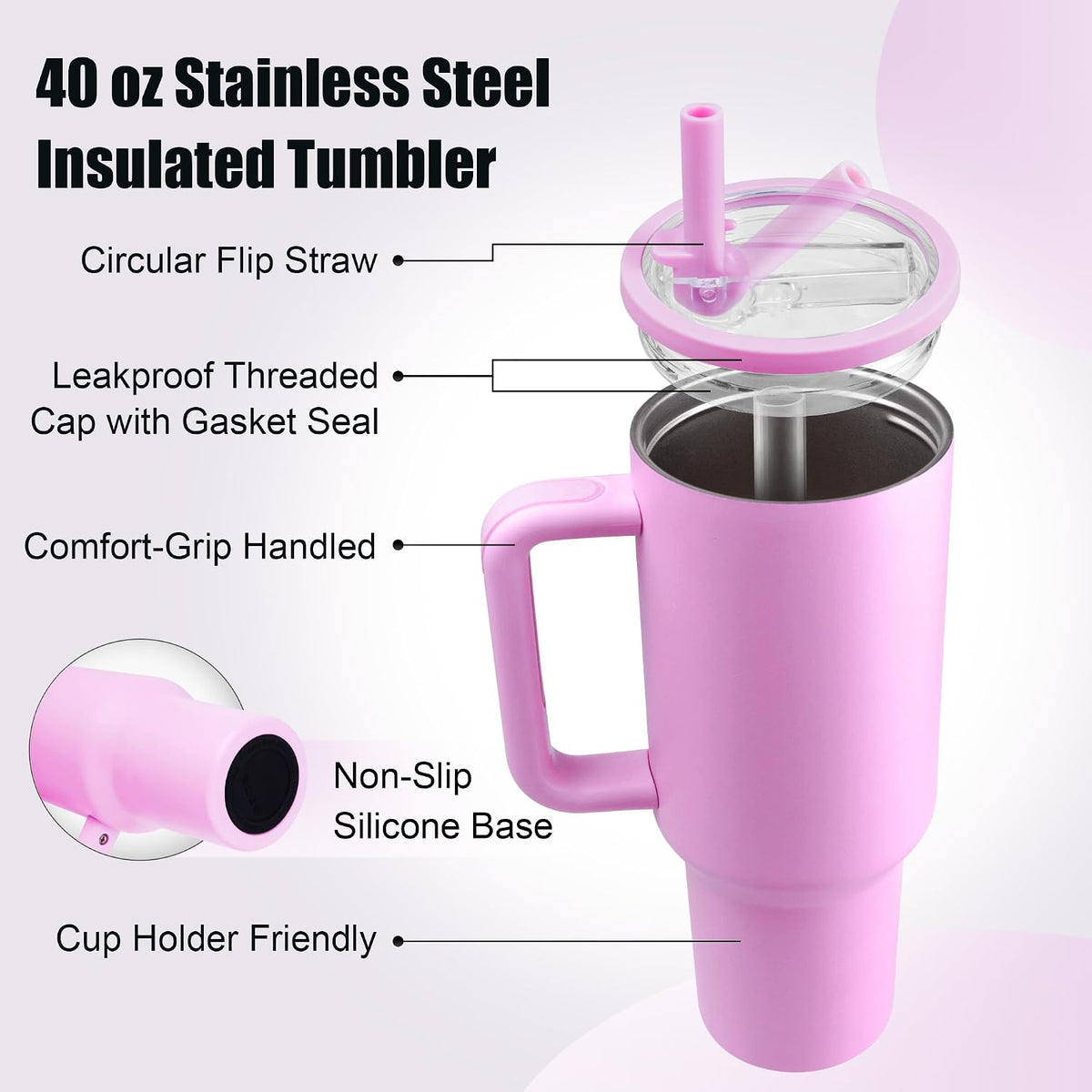 40oz Insulated Tumbler with Handle & Straw, Light Blue
