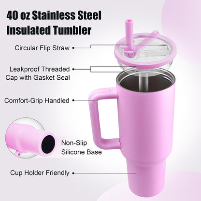 40oz Insulated Tumbler with Handle & Straw, Light Blue