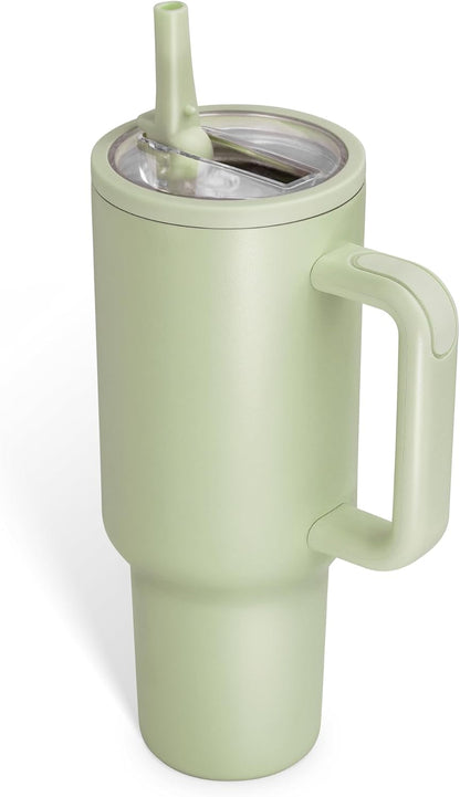 40oz Insulated Tumbler with Handle & Straw, Light Blue