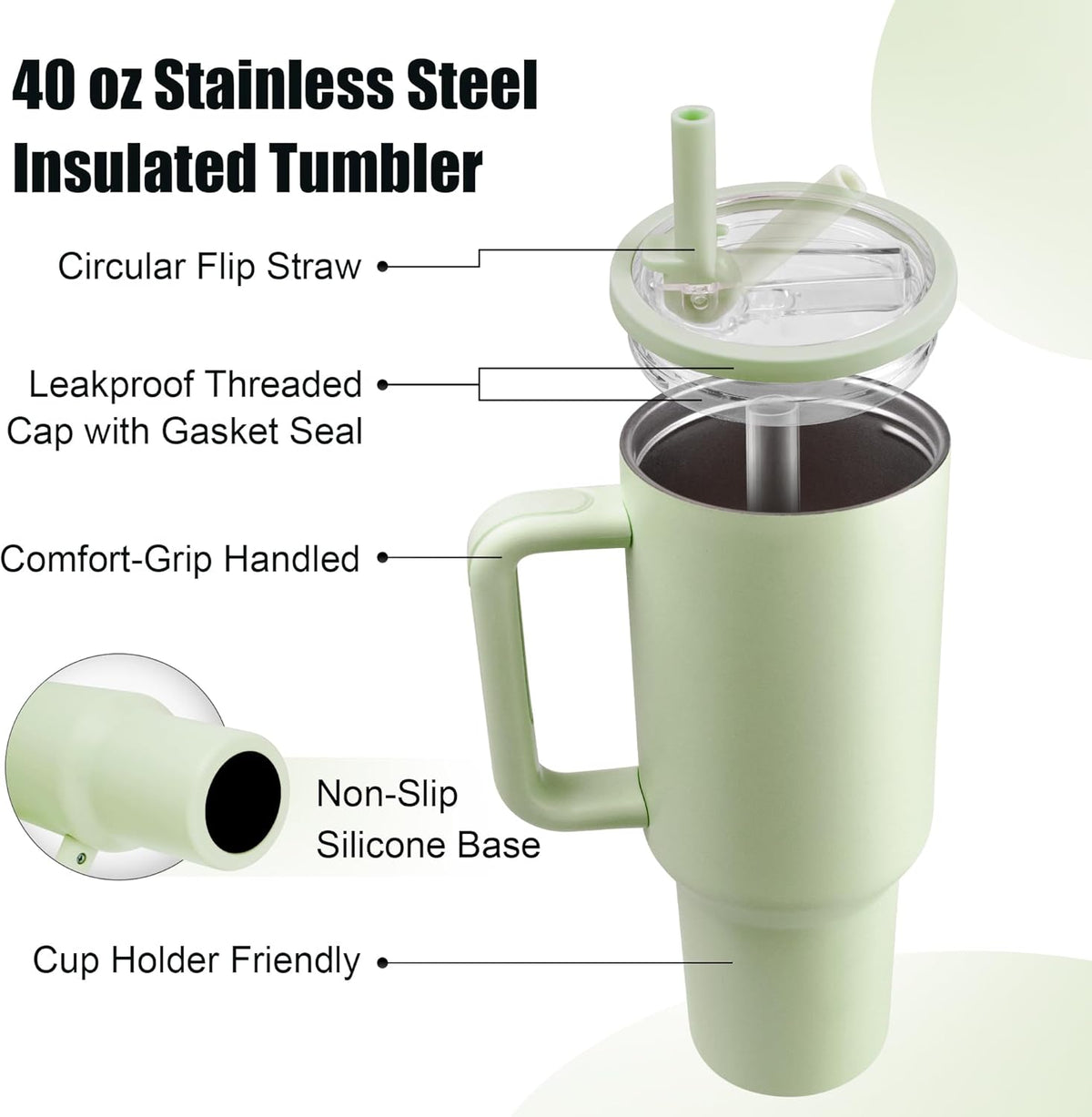 40oz Insulated Tumbler with Handle & Straw, Light Blue