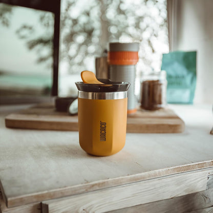 Octaroma Grande Vacuum Insulated Coffee Mug, 15 fl oz (435ml), Double-wall Stainless Steel Travel Tumbler With Drinking Lid, Dim Grey