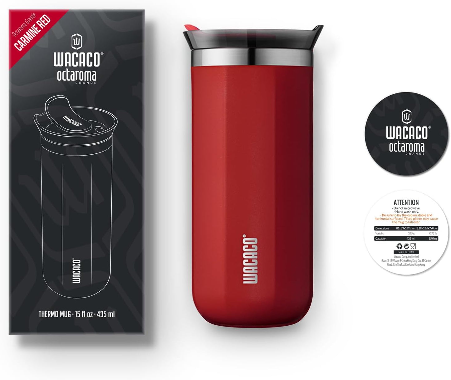Octaroma Grande Vacuum Insulated Coffee Mug, 15 fl oz (435ml), Double-wall Stainless Steel Travel Tumbler With Drinking Lid, Dim Grey