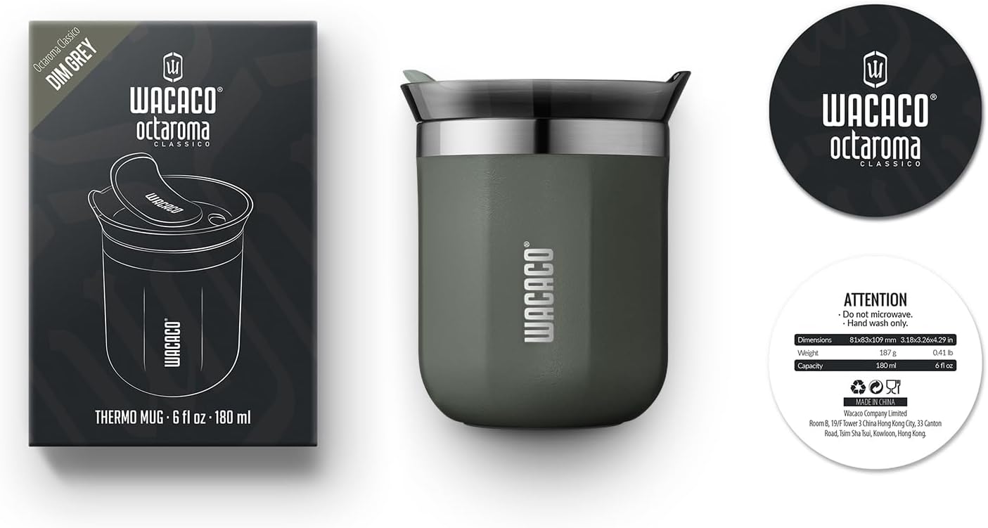 Octaroma Grande Vacuum Insulated Coffee Mug, 15 fl oz (435ml), Double-wall Stainless Steel Travel Tumbler With Drinking Lid, Dim Grey