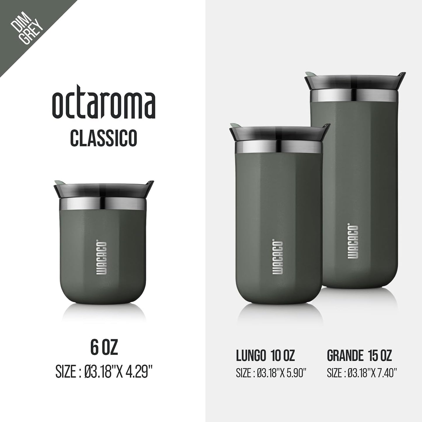 Octaroma Grande Vacuum Insulated Coffee Mug, 15 fl oz (435ml), Double-wall Stainless Steel Travel Tumbler With Drinking Lid, Dim Grey