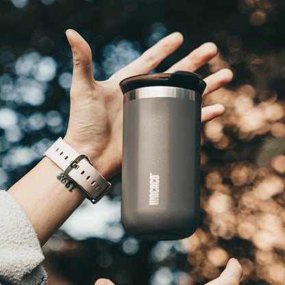 Octaroma Grande Vacuum Insulated Coffee Mug, 15 fl oz (435ml), Double-wall Stainless Steel Travel Tumbler With Drinking Lid, Dim Grey