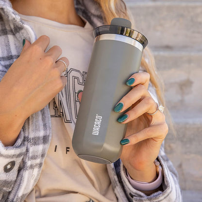 Octaroma Grande Vacuum Insulated Coffee Mug, 15 fl oz (435ml), Double-wall Stainless Steel Travel Tumbler With Drinking Lid, Dim Grey
