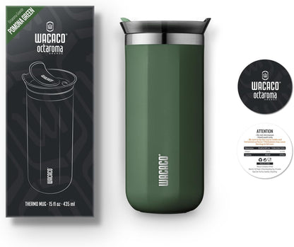 Octaroma Grande Vacuum Insulated Coffee Mug, 15 fl oz (435ml), Double-wall Stainless Steel Travel Tumbler With Drinking Lid, Dim Grey